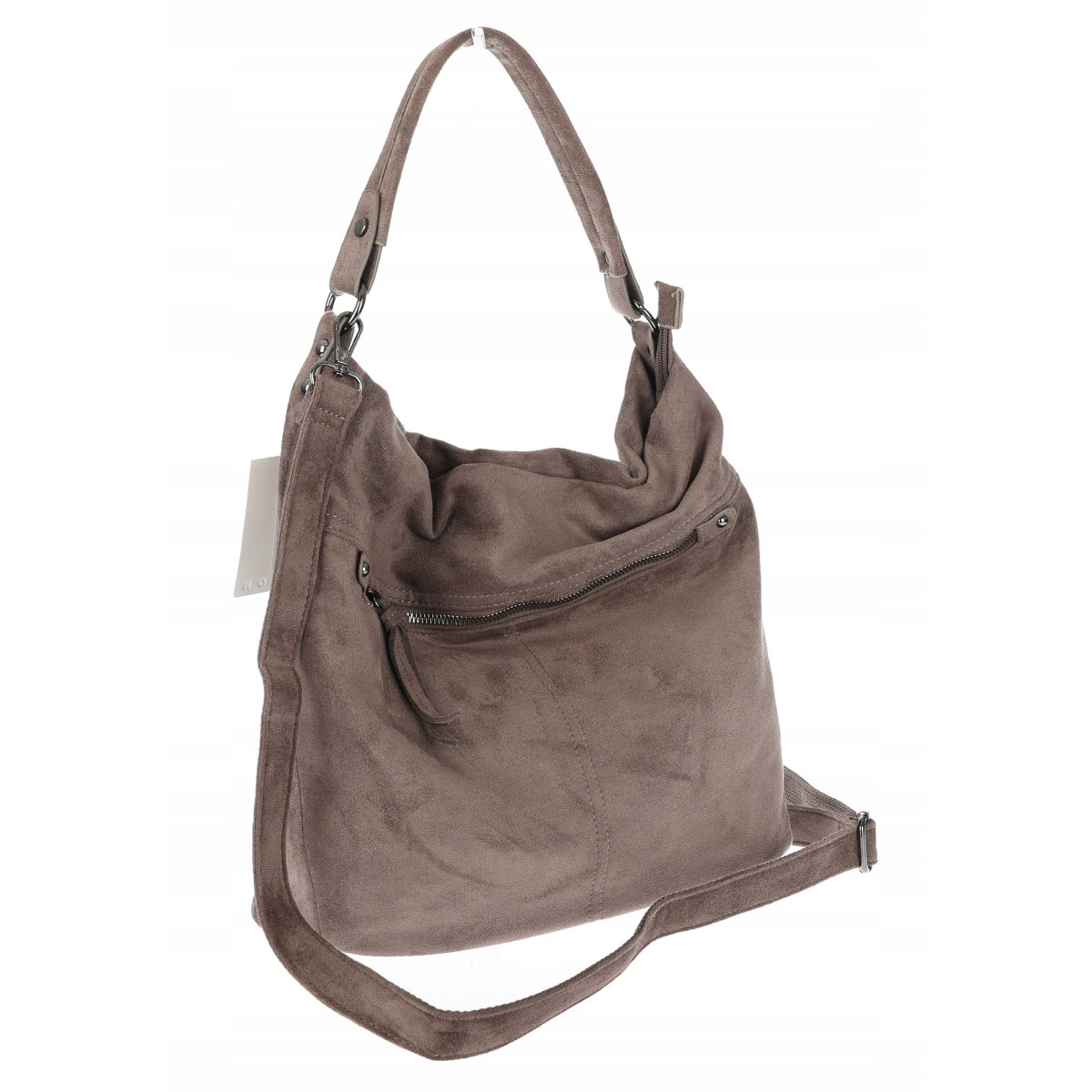 Torebka damska shopper worek zamszowa na ramię torba lekka PB40 Beżowa Mud