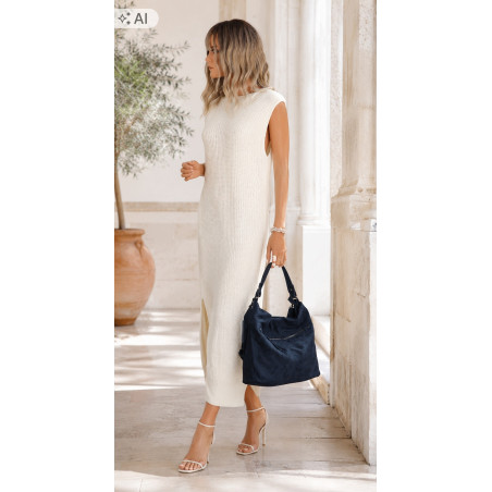 Torebka damska shopper worek zamszowa na ramię do ręki lekka PB40 Granatowa