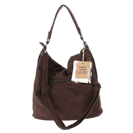 Torebka damska shopper worek zamszowa na ramię lekka torba PB40 Czekoladowa