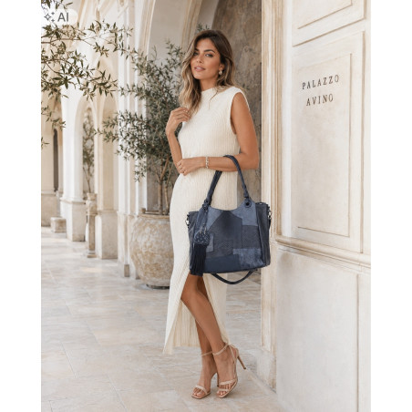 Torebka damska shopper A4 pojemna elegancka torba do pracy MC809 Granatowa