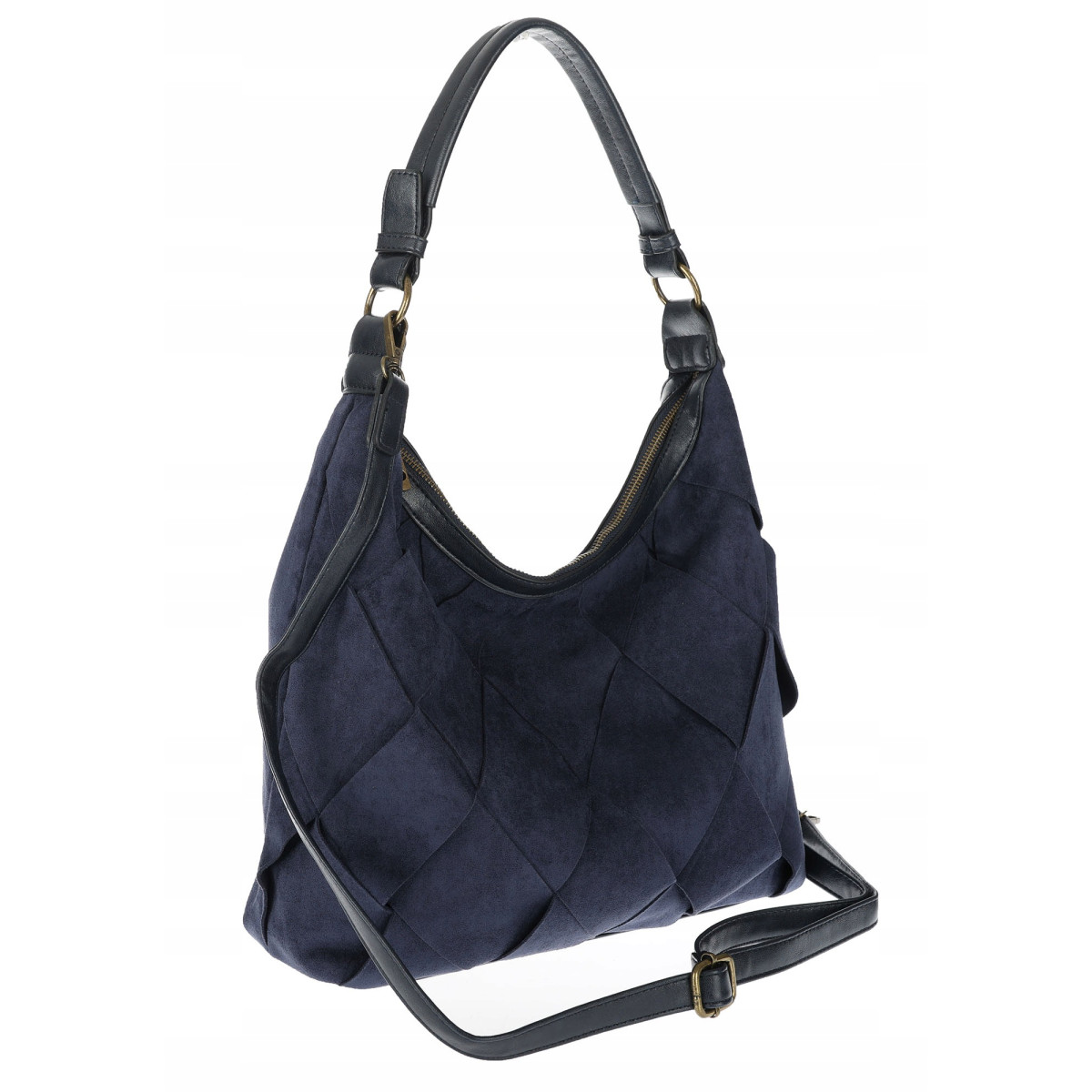 Torebka damska shopper worek zamszowa pleciona lekka torba TB49 Granatowa