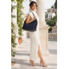 Torebka damska shopper worek zamszowa pleciona lekka torba TB49 Granatowa