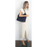 Torebka damska shopper worek zamszowa pleciona lekka torba TB49 Granatowa