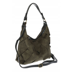 Torebka damska shopper worek zamszowa pleciona lekka torba TB49 Zielona