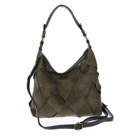Torebka damska shopper worek zamszowa pleciona lekka torba TB49 Zielona