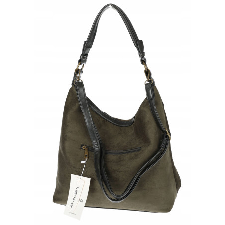 Torebka damska shopper worek zamszowa pleciona lekka torba TB49 Zielona