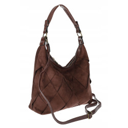 Torebka damska shopper worek zamszowa pleciona lekka torba TB49 Czekoladowa