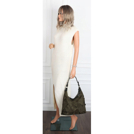 Torebka damska shopper worek zamszowa pleciona lekka torba TB49 Zielona