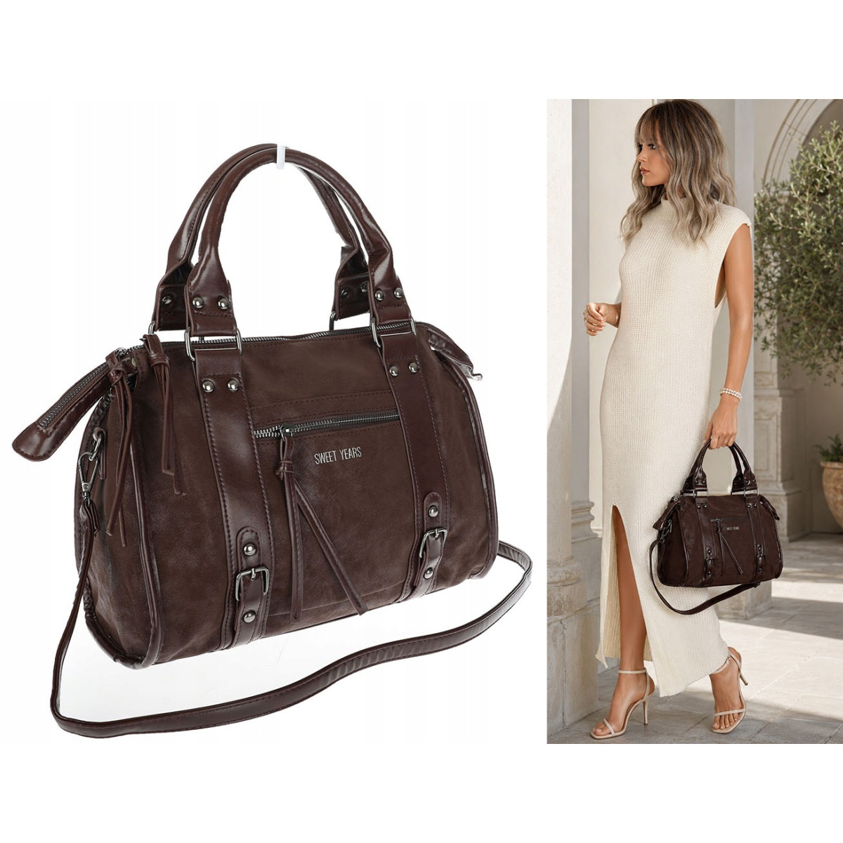 Torebka damska shopper kuferek elegancka torba do pracy WS518 Czekoladowa