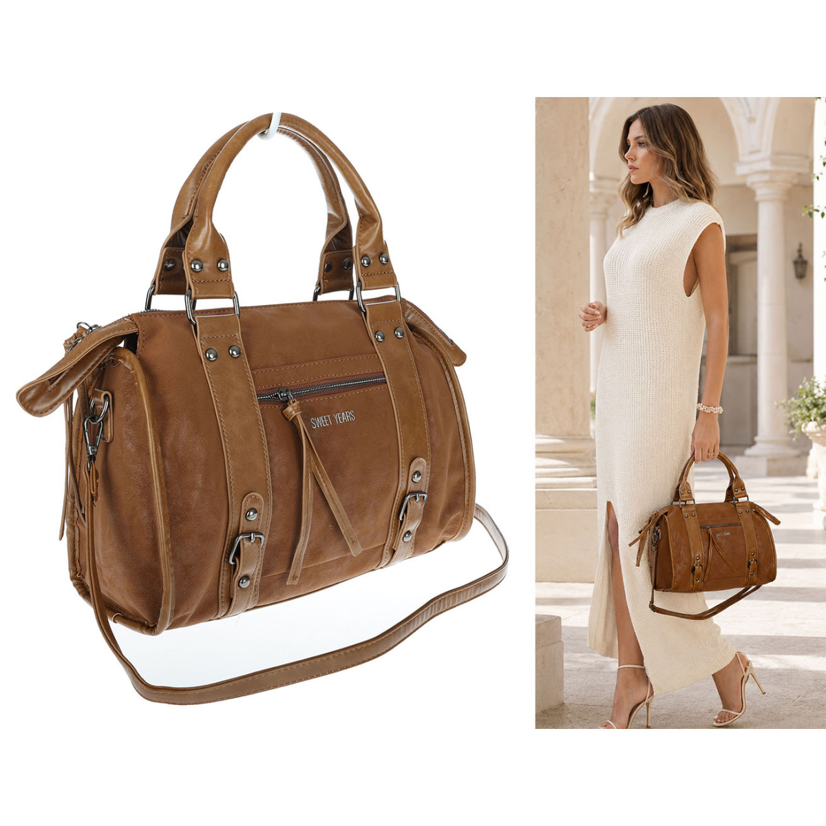 Torebka damska shopper kuferek modna torba do pracy szkoły WS518 Brązowa