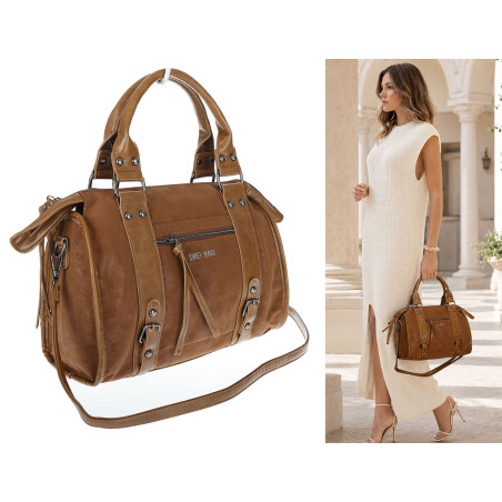 Torebka damska shopper kuferek modna torba do pracy szkoły WS518 Brązowa