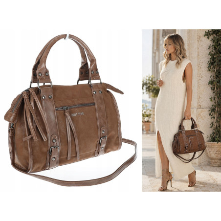 Torebka damska shopper kuferek modna torba do pracy szkoły WS518 Brązowa