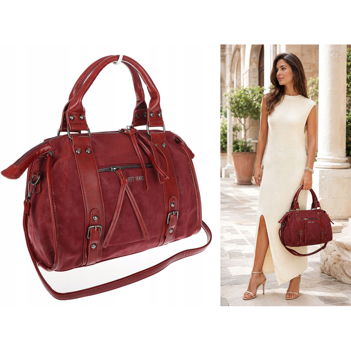 Torebka damska shopper kuferek modna torba do pracy szkoły WS518 Czerwona