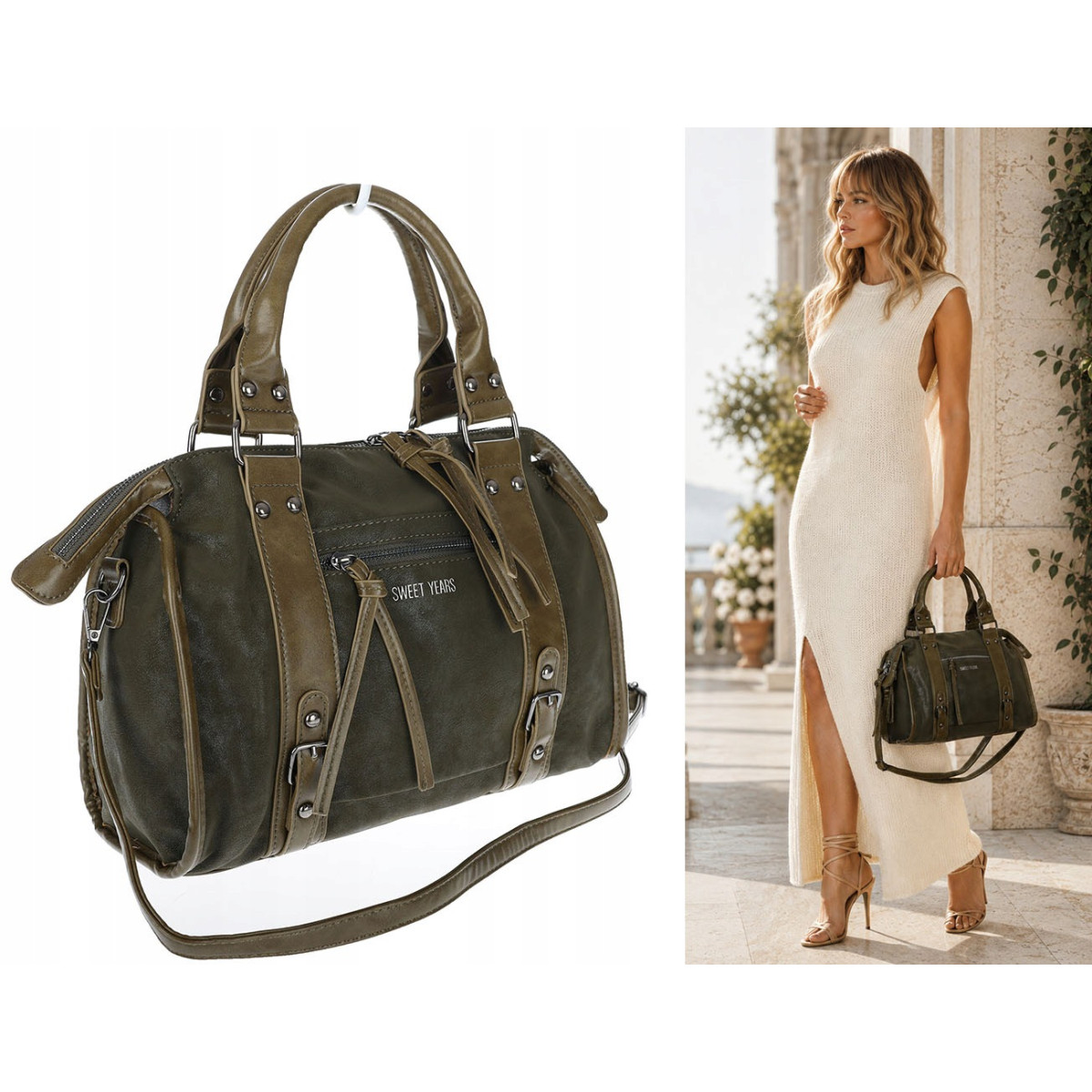 Torebka damska shopper kuferek modna torba do pracy szkoły WS518 Zielona