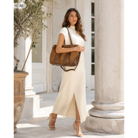Torebka damska shopper zamszowa pojemna A4 torba na ramię CC891 Taupe