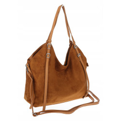 Torebka damska zamszowa shopper pojemna torba elegancka modna 638C Brązowa