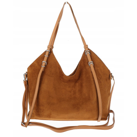 Torebka damska zamszowa shopper pojemna torba elegancka modna 638C Brązowa
