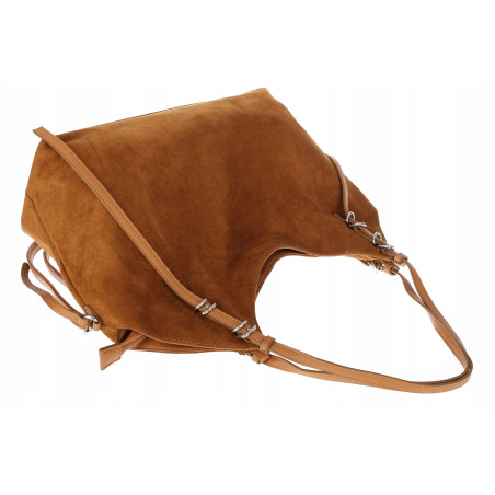 Torebka damska zamszowa shopper pojemna torba elegancka modna 638C Brązowa