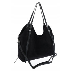 Torebka damska zamszowa shopper worek pojemna elegancka modna 638C Czarna