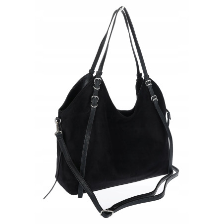 Torebka damska zamszowa shopper worek pojemna elegancka modna 638C Czarna