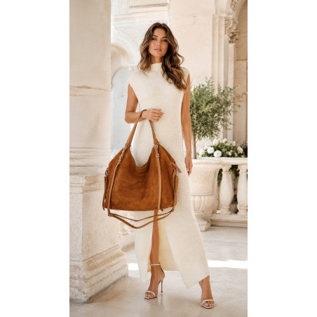 Torebka damska zamszowa shopper pojemna torba elegancka modna 638C Brązowa