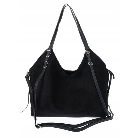 Torebka damska zamszowa shopper worek pojemna elegancka modna 638C Czarna
