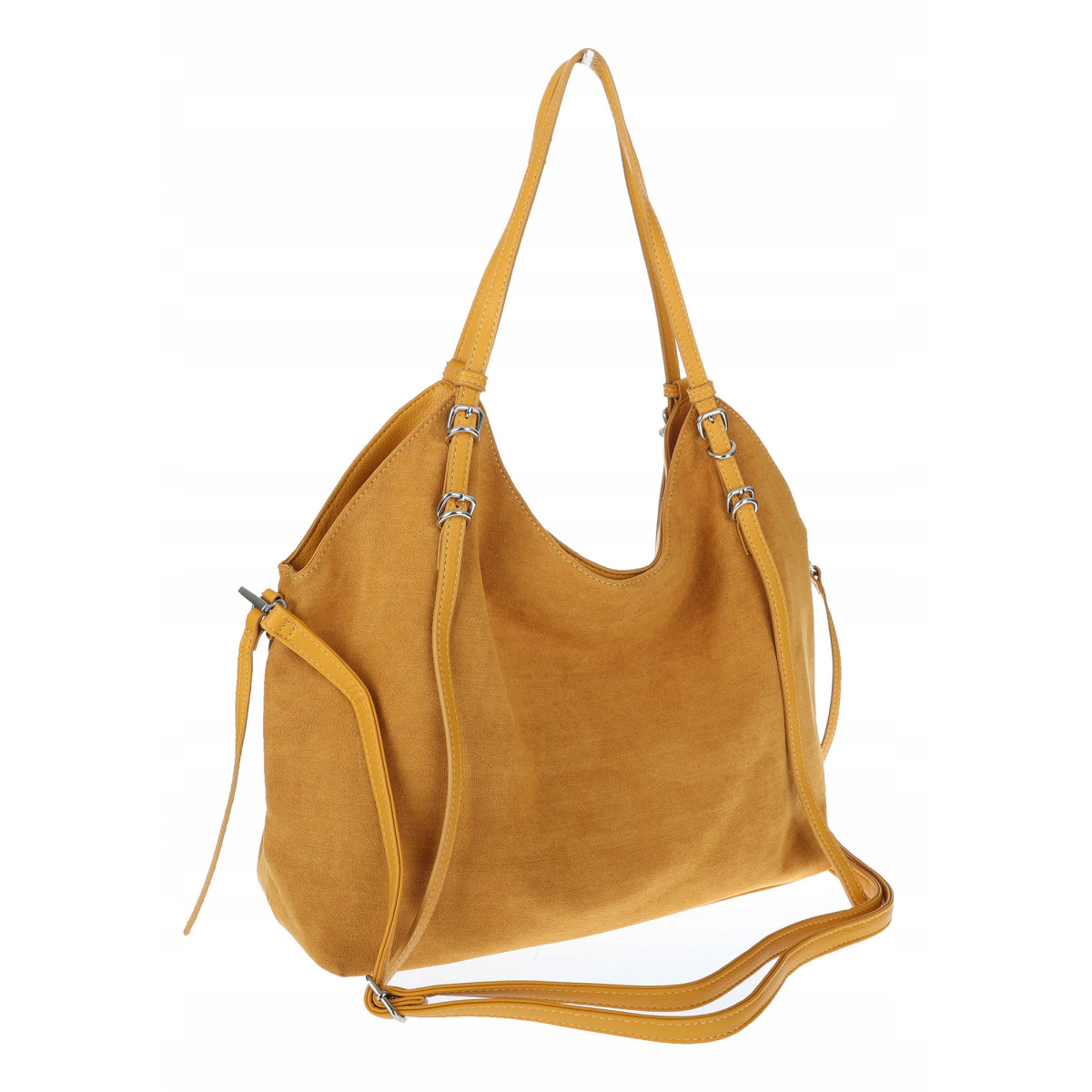Torebka damska zamszowa shopper pojemna elegancka modna 638C Musztardowa