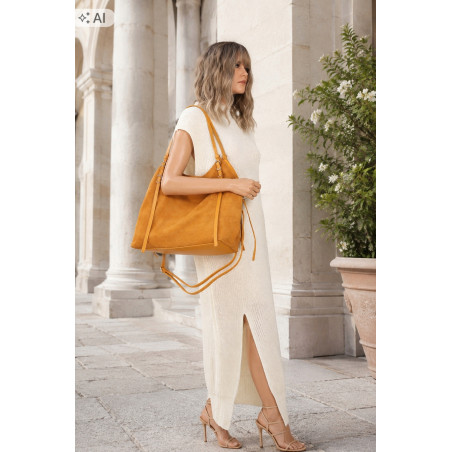 Torebka damska zamszowa shopper pojemna elegancka modna 638C Musztardowa