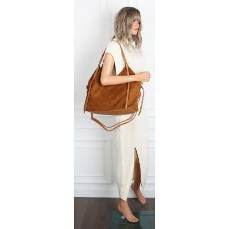 Torebka damska zamszowa shopper pojemna torba elegancka modna 638C Brązowa