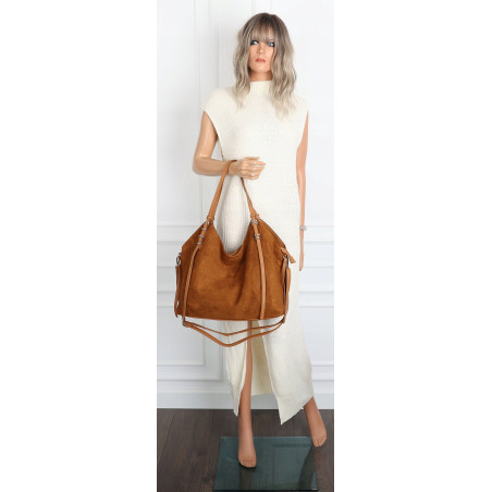 Torebka damska zamszowa shopper pojemna torba elegancka modna 638C Brązowa