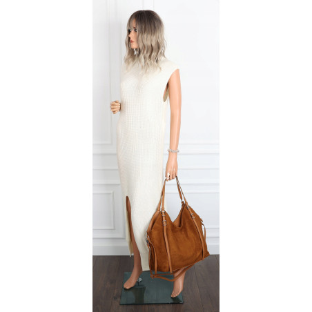 Torebka damska zamszowa shopper pojemna torba elegancka modna 638C Brązowa