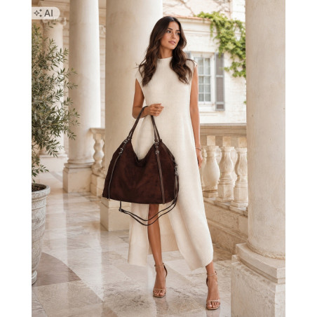 Torebka damska zamszowa shopper pojemna elegancka modna 638C Czekoladowa