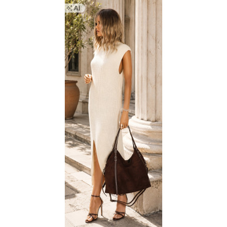 Torebka damska zamszowa shopper pojemna elegancka modna 638C Czekoladowa