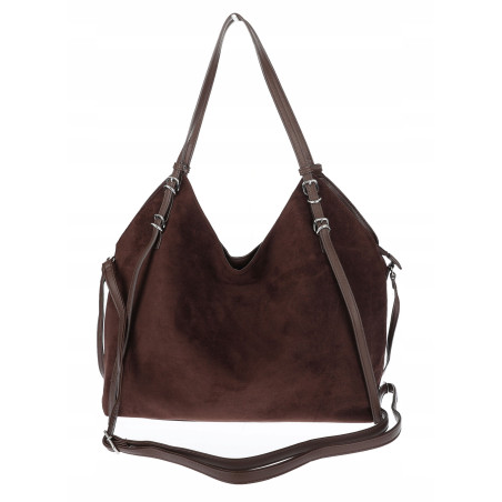 Torebka damska zamszowa shopper pojemna elegancka modna 638C Czekoladowa