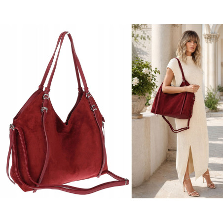Torebka damska zamszowa shopper pojemna elegancka modna torba 638C Czerwona