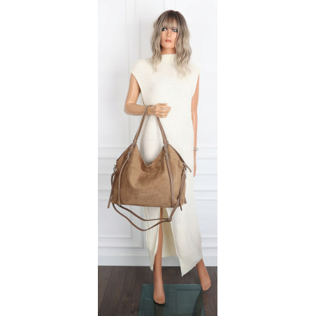 Torebka damska zamszowa shopper pojemna elegancka modna torba 638C Beżowa