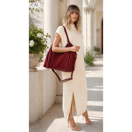 Torebka damska zamszowa shopper pojemna elegancka modna torba 638C Czerwona