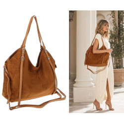 Torebka damska zamszowa shopper pojemna torba elegancka modna 638C Brązowa