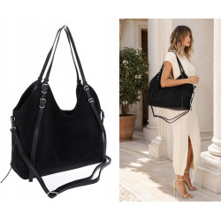 Torebka damska zamszowa shopper worek pojemna elegancka modna 638C Czarna