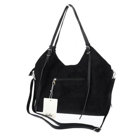 Torebka damska zamszowa shopper worek pojemna elegancka modna 638C Czarna