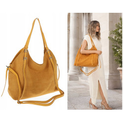 Torebka damska zamszowa shopper pojemna elegancka modna 638C Musztardowa