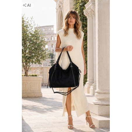 Torebka damska zamszowa shopper worek pojemna elegancka modna 638C Czarna