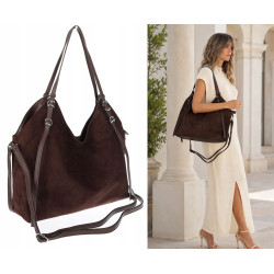 Torebka damska zamszowa shopper pojemna elegancka modna 638C Czekoladowa