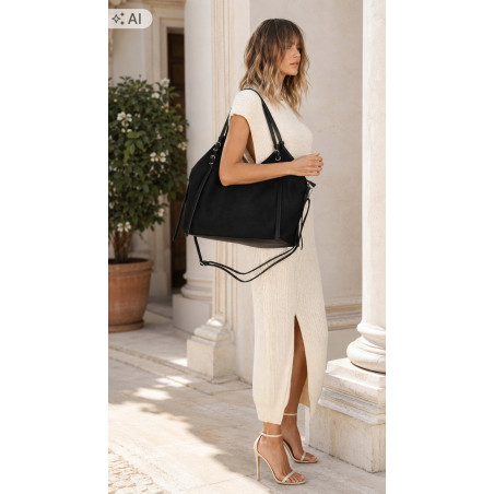Torebka damska zamszowa shopper worek pojemna elegancka modna 638C Czarna