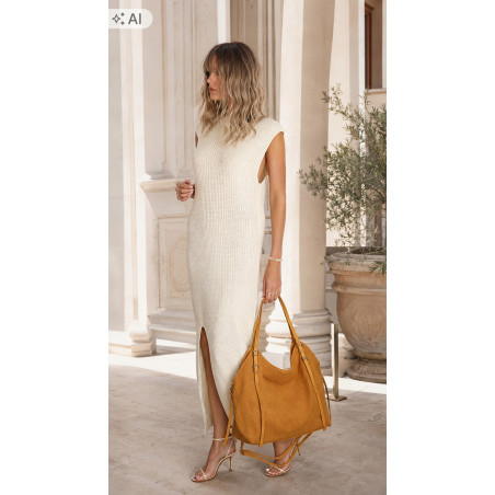 Torebka damska zamszowa shopper pojemna elegancka modna 638C Musztardowa