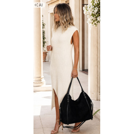 Torebka damska zamszowa shopper worek pojemna elegancka modna 638C Czarna