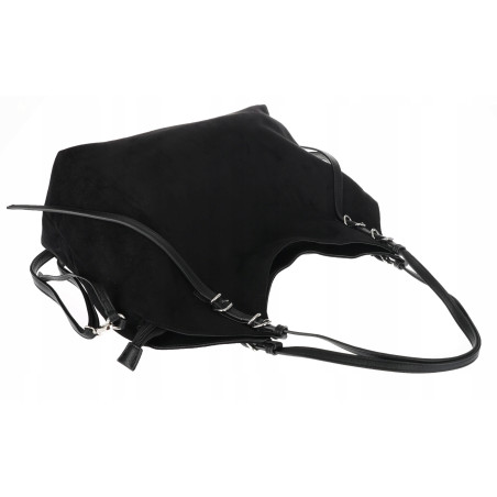 Torebka damska zamszowa shopper worek pojemna elegancka modna 638C Czarna