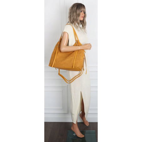 Torebka damska zamszowa shopper pojemna elegancka modna 638C Musztardowa