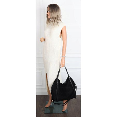 Torebka damska zamszowa shopper worek pojemna elegancka modna 638C Czarna