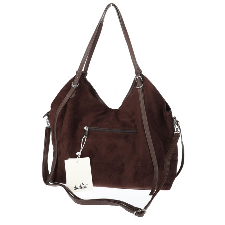 Torebka damska zamszowa shopper pojemna elegancka modna 638C Czekoladowa